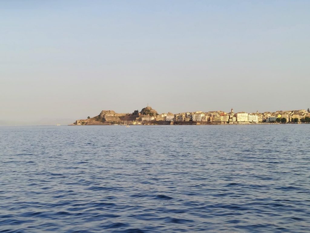 Spumoni in Albania - Looking at Corfu from ferry to Saranda